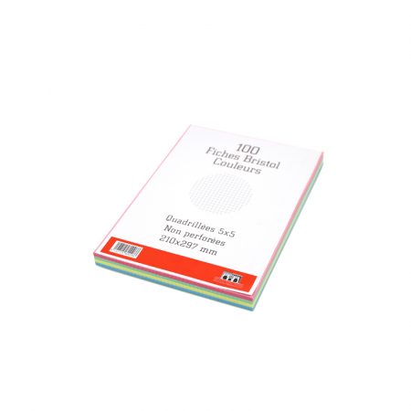 Fiche bristol  A4 quadrillé 5x5 non perforé